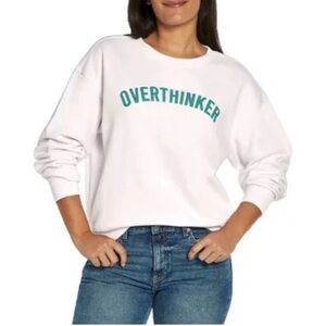 Wildfox Overthinker white crewneck soft cozy relatable humorous sweatshirt L
